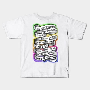 in this house, quotes, rainbow colors Kids T-Shirt